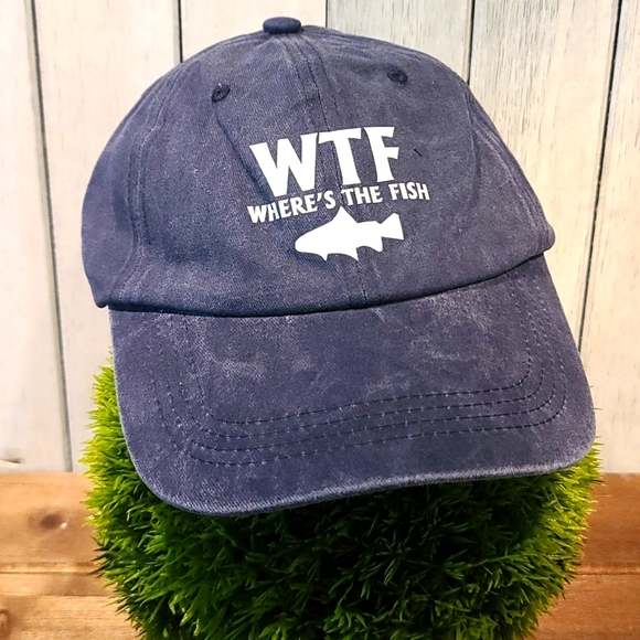 WTF fishing hat ball cap "Where's The Fish" NWT adjustable buckle strap - Picture 1 of 5